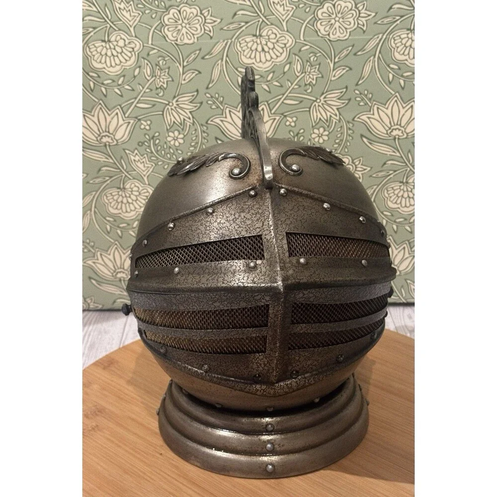 Vintage Medieval Knights Helmet Decanter Shot Glass Holder Bar Set MCM